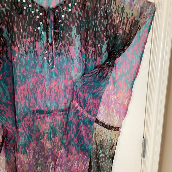 Club Z Collection Women's Beach Coverup Sheer Multicolored Vacation Colorful - Picture 3 of 5